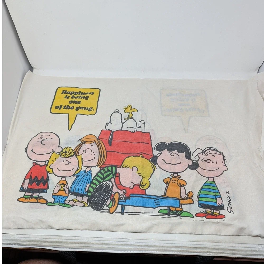 Vintage 1971 Peanuts Gang Pillowcase Schulz Snoopy Charlie Brown 31x20 White